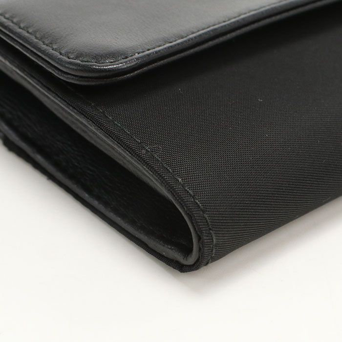 Prada Saffiano Triangle 1m1037 Long Wallet Bifold Calf Nylon Ladies