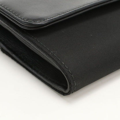 Prada Saffiano Triangle 1m1037 Long Wallet Bifold Calf Nylon Ladies