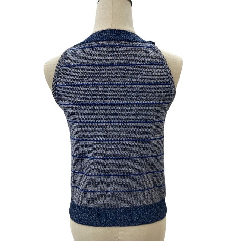 Chanel Coco Mark Button Lame Cashmere Silk Blend Sleeveless Knit Sweater P56573
