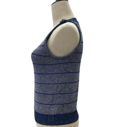 Chanel Coco Mark Button Lame Cashmere Silk Blend Sleeveless Knit Sweater P56573