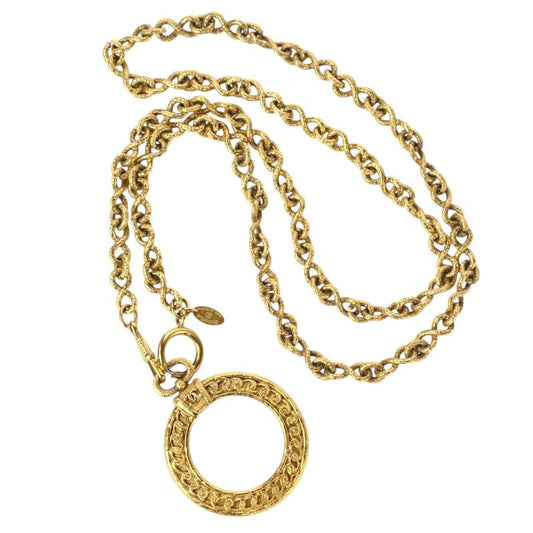 Chanel Vintage Coco Mark Loupe Necklace Long Chain Pendant Gold Color Women's