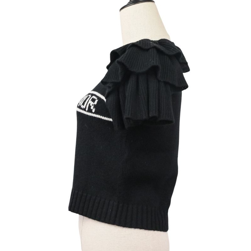 23aw Christian Dior 100% Cashmere Ruffle Cropped Knit Sweater 324s13am003 Size