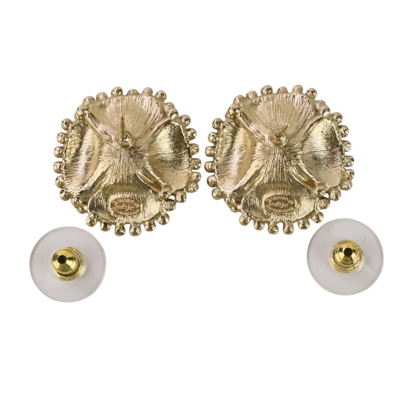 Chanel F23k Faux Pearl Camellia Coco Mark Earrings Chien Pan Gold Color Ladies