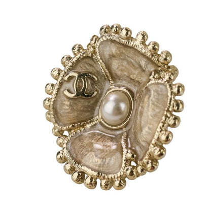 Chanel F23k Faux Pearl Camellia Coco Mark Earrings Chien Pan Gold Color Ladies