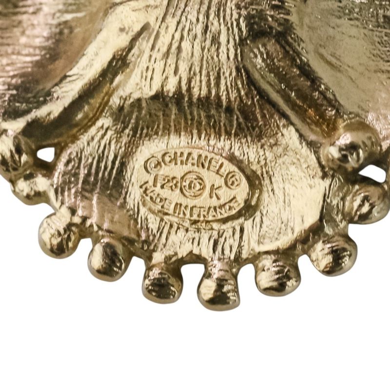 Chanel F23k Faux Pearl Camellia Coco Mark Earrings Chien Pan Gold Color Ladies