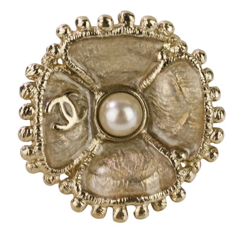 Chanel F23k Faux Pearl Camellia Coco Mark Earrings Chien Pan Gold Color Ladies