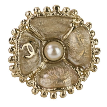 Chanel F23k Faux Pearl Camellia Coco Mark Earrings Chien Pan Gold Color Ladies