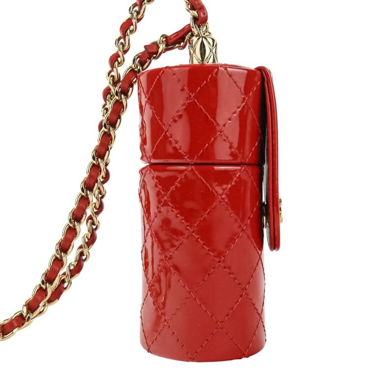 Chanel Patent Leather Matelasse Coco Mark Chain Strap Lip Case Necklace Red