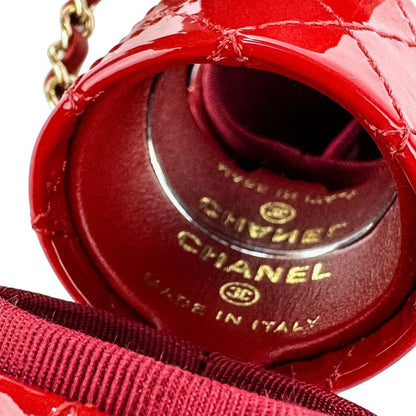 Chanel Patent Leather Matelasse Coco Mark Chain Strap Lip Case Necklace Red