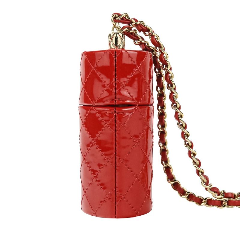 Chanel Patent Leather Matelasse Coco Mark Chain Strap Lip Case Necklace Red