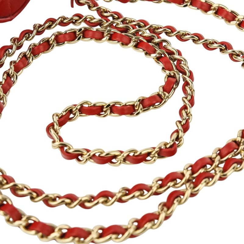 Chanel Patent Leather Matelasse Coco Mark Chain Strap Lip Case Necklace Red