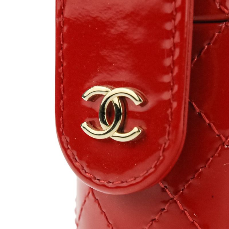 Chanel Patent Leather Matelasse Coco Mark Chain Strap Lip Case Necklace Red