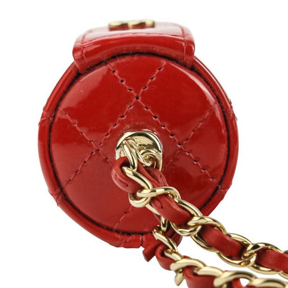 Chanel Patent Leather Matelasse Coco Mark Chain Strap Lip Case Necklace Red