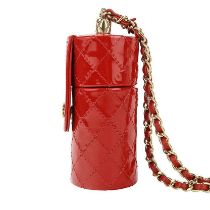 Chanel Patent Leather Matelasse Coco Mark Chain Strap Lip Case Necklace Red