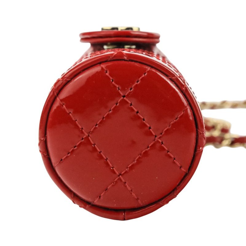 Chanel Patent Leather Matelasse Coco Mark Chain Strap Lip Case Necklace Red