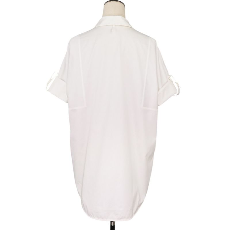 21ss Hermes Fixed Wing Cotton Roll Up Blouse Shirt 40 White Women's Used