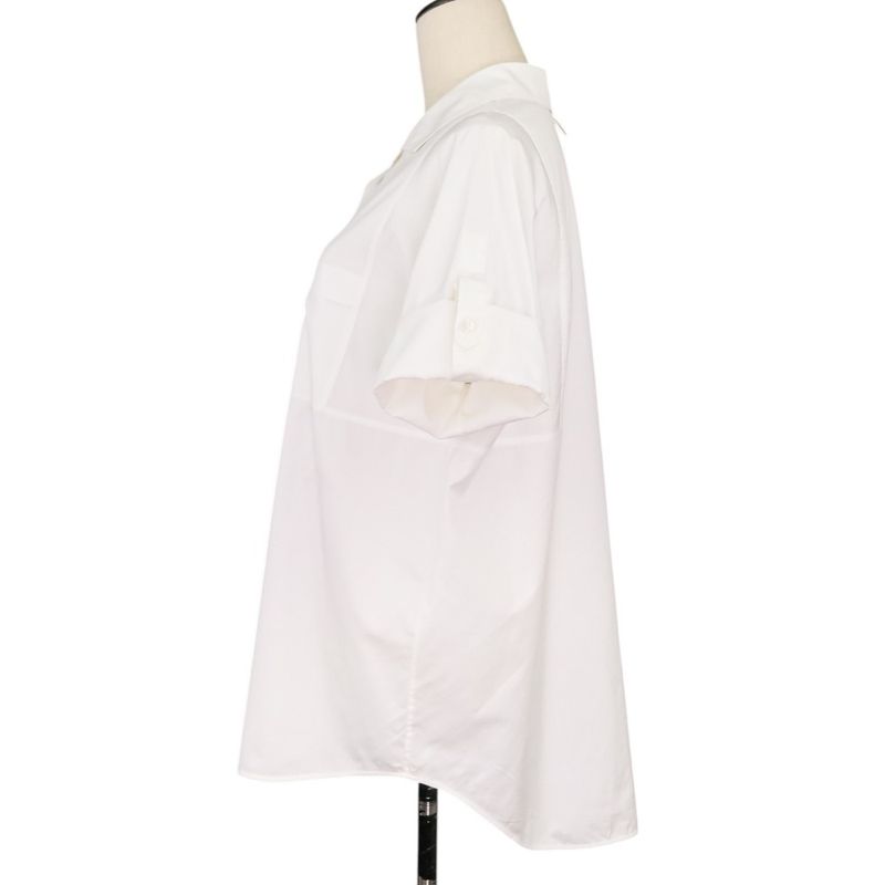 21ss Hermes Fixed Wing Cotton Roll Up Blouse Shirt 40 White Women's Used