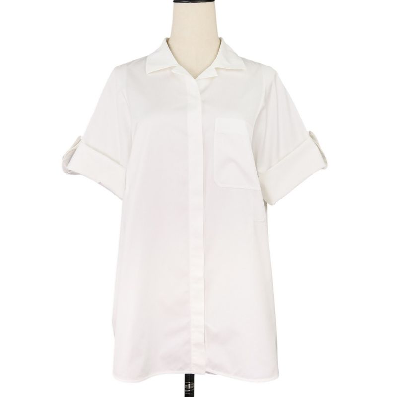 21ss Hermes Fixed Wing Cotton Roll Up Blouse Shirt 40 White Women's Used