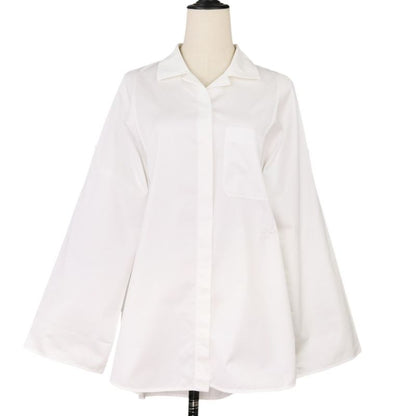 21ss Hermes Fixed Wing Cotton Roll Up Blouse Shirt 40 White Women's Used