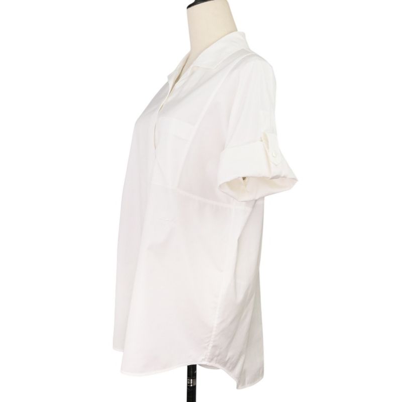 21ss Hermes Fixed Wing Cotton Roll Up Blouse Shirt 40 White Women's Used