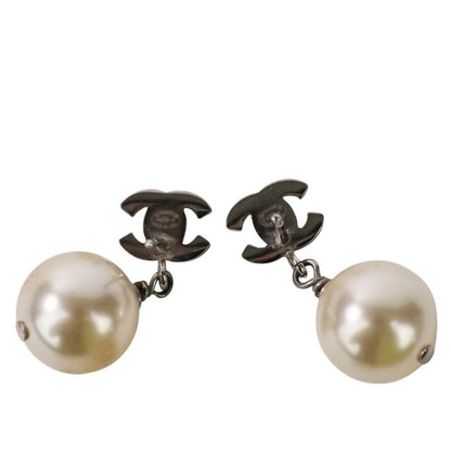 Good 16v Chanel Faux Pearl and Rhinestone Coco Mark Stud Earrings White Silver