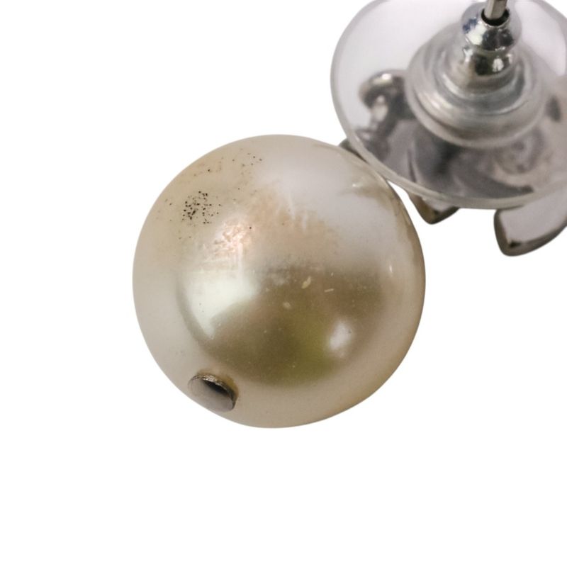 Good 16v Chanel Faux Pearl and Rhinestone Coco Mark Stud Earrings White Silver