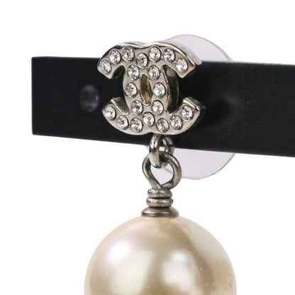 Good 16v Chanel Faux Pearl and Rhinestone Coco Mark Stud Earrings White Silver