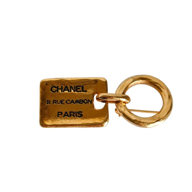 Chanel Cambon Logo Plate Pin Brooch Accessory Gold Color Ladies Used