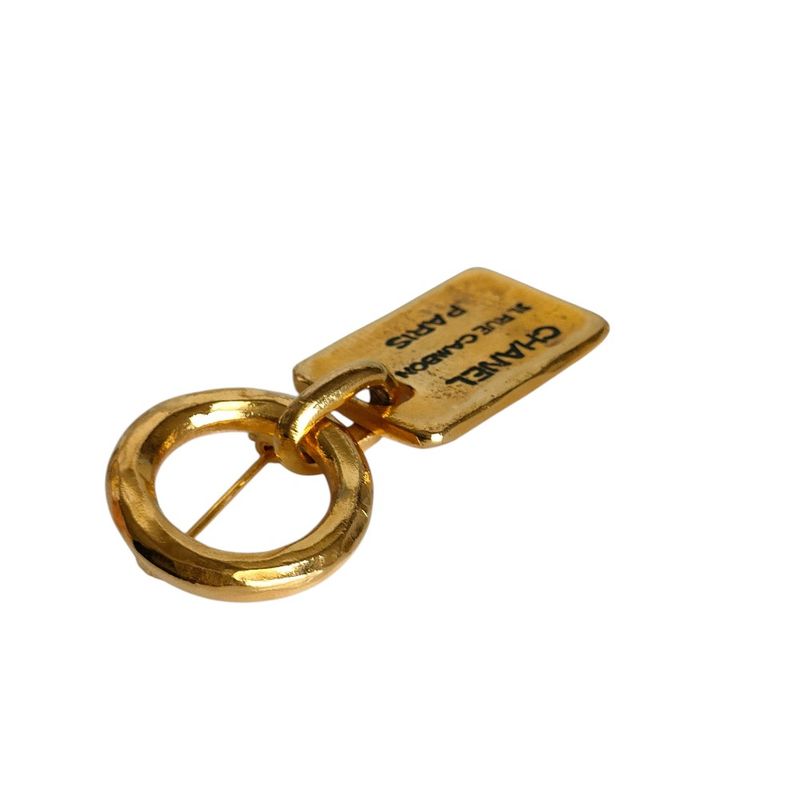 Chanel Cambon Logo Plate Pin Brooch Accessory Gold Color Ladies Used