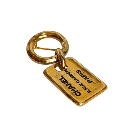 Chanel Cambon Logo Plate Pin Brooch Accessory Gold Color Ladies Used