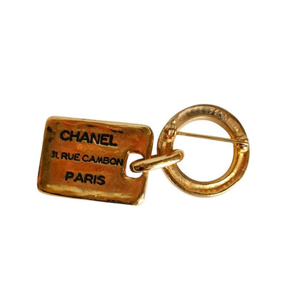 Chanel Cambon Logo Plate Pin Brooch Accessory Gold Color Ladies Used