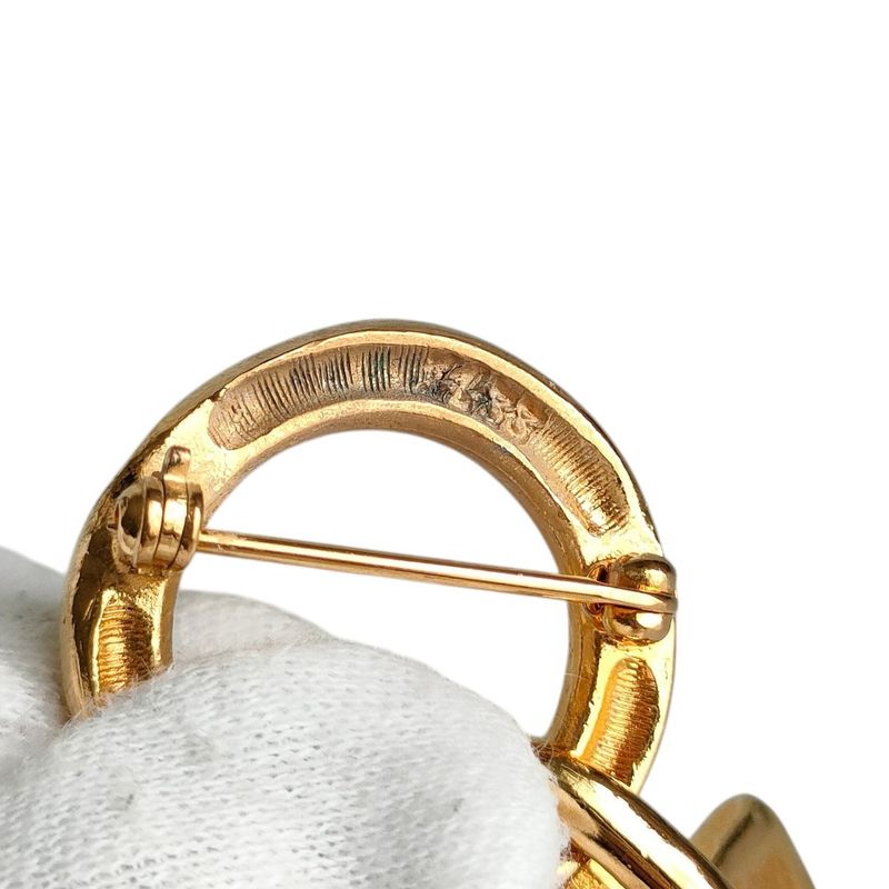 Chanel Cambon Logo Plate Pin Brooch Accessory Gold Color Ladies Used