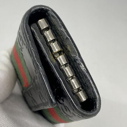 Gucci Key Case Guccissima Sherry Line 408828 Leather Black Silver Hardware Men