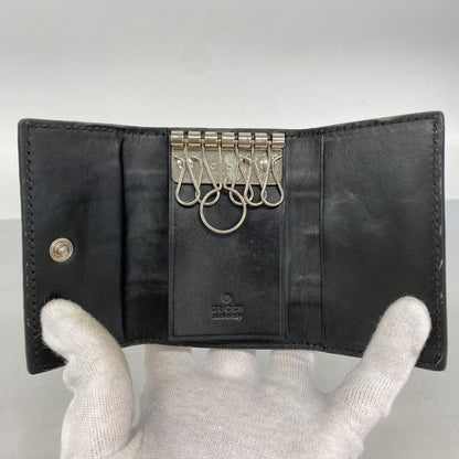 Gucci Key Case Guccissima Sherry Line 408828 Leather Black Silver Hardware Men