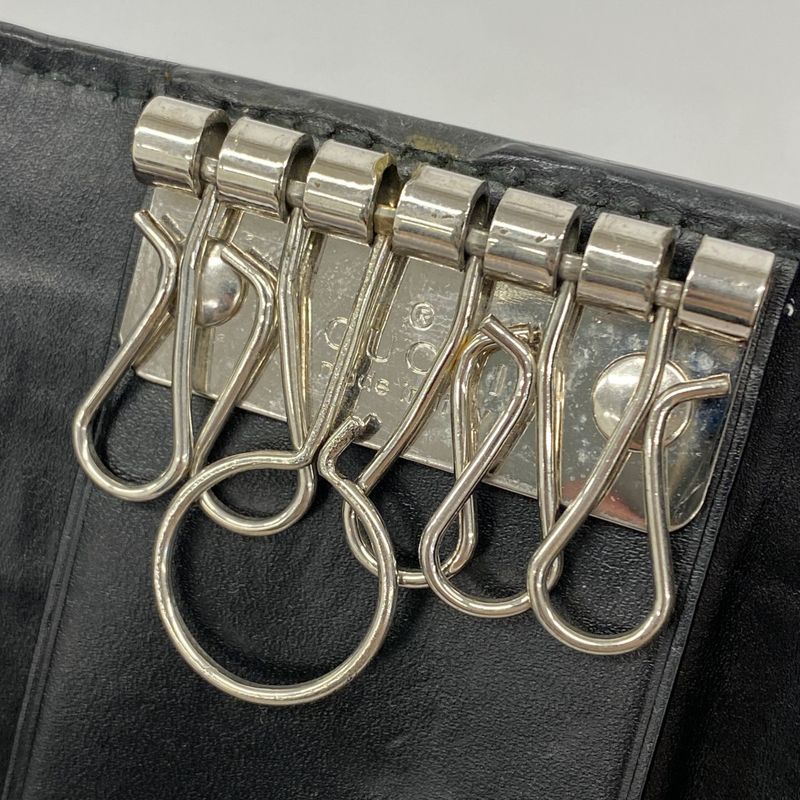 Gucci Key Case Guccissima Sherry Line 408828 Leather Black Silver Hardware Men