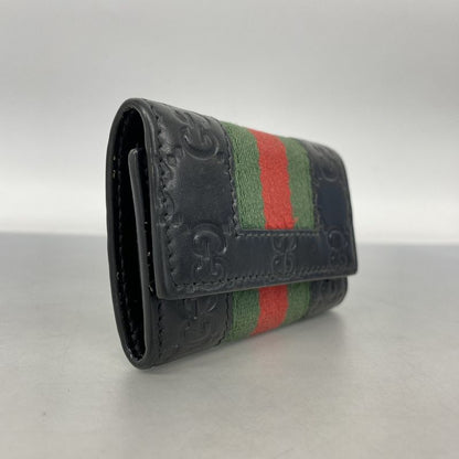 Gucci Key Case Guccissima Sherry Line 408828 Leather Black Silver Hardware Men