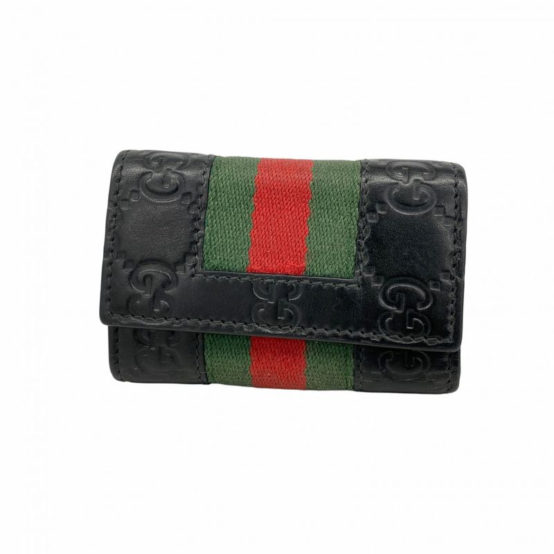 Gucci Key Case Guccissima Sherry Line 408828 Leather Black Silver Hardware Men