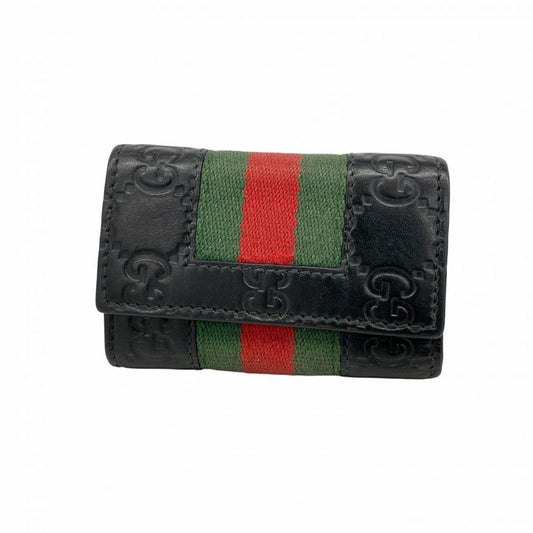 Gucci Key Case Guccissima Sherry Line 408828 Leather Black Silver Hardware Men