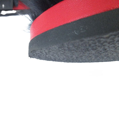 Celine Cross Belt Flat Fur Sandals Size 35 Approx 22.5cm (8.86in) Black Red