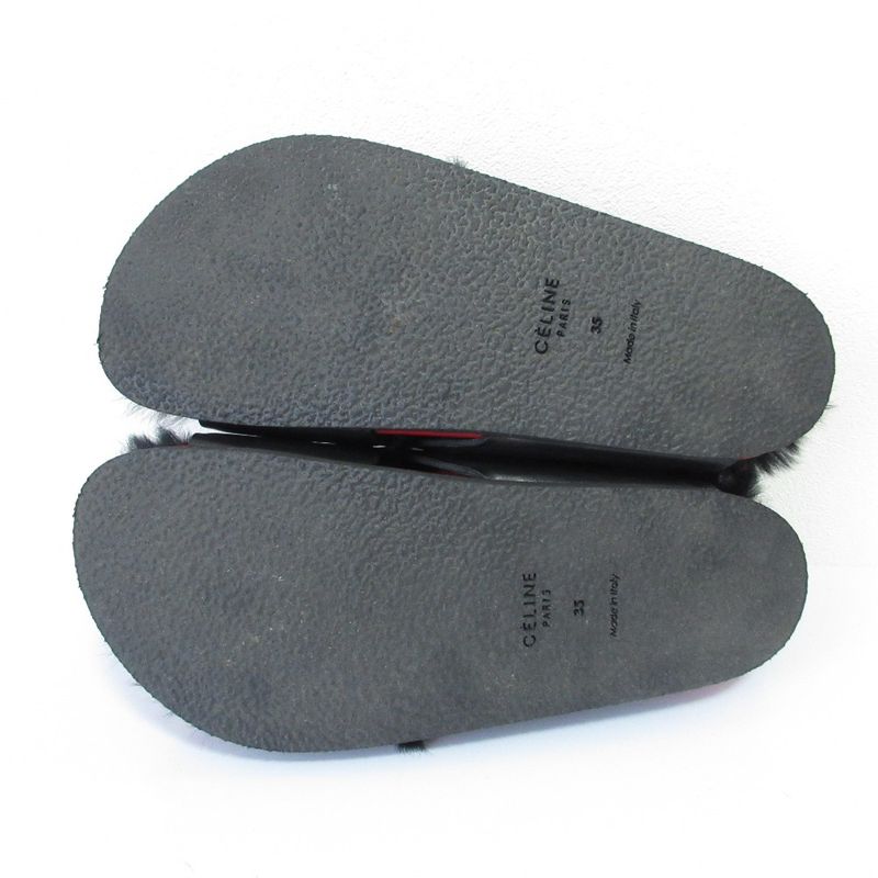 Celine Cross Belt Flat Fur Sandals Size 35 Approx 22.5cm (8.86in) Black Red