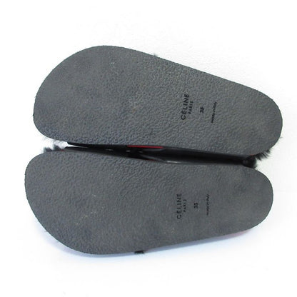 Celine Cross Belt Flat Fur Sandals Size 35 Approx 22.5cm (8.86in) Black Red