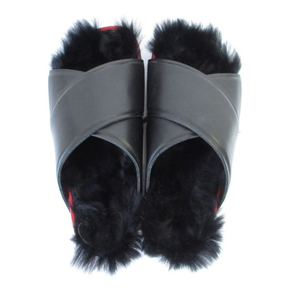 Celine Cross Belt Flat Fur Sandals Size 35 Approx 22.5cm (8.86in) Black Red