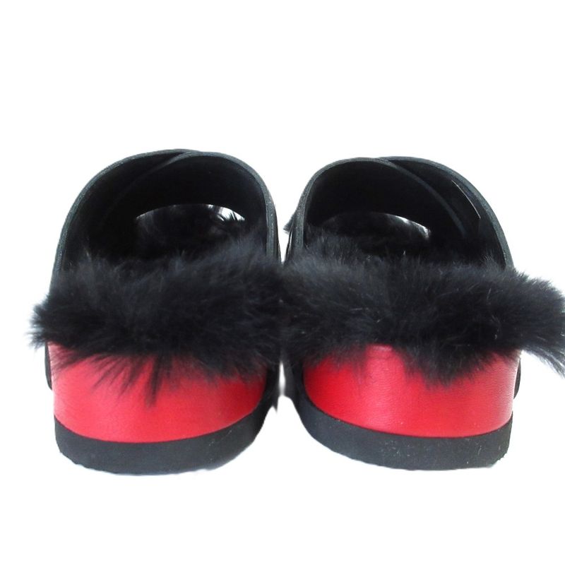 Celine Cross Belt Flat Fur Sandals Size 35 Approx 22.5cm (8.86in) Black Red
