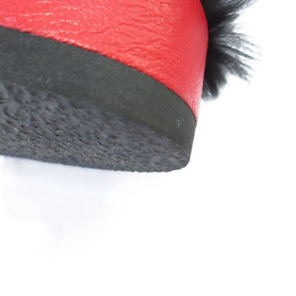 Celine Cross Belt Flat Fur Sandals Size 35 Approx 22.5cm (8.86in) Black Red