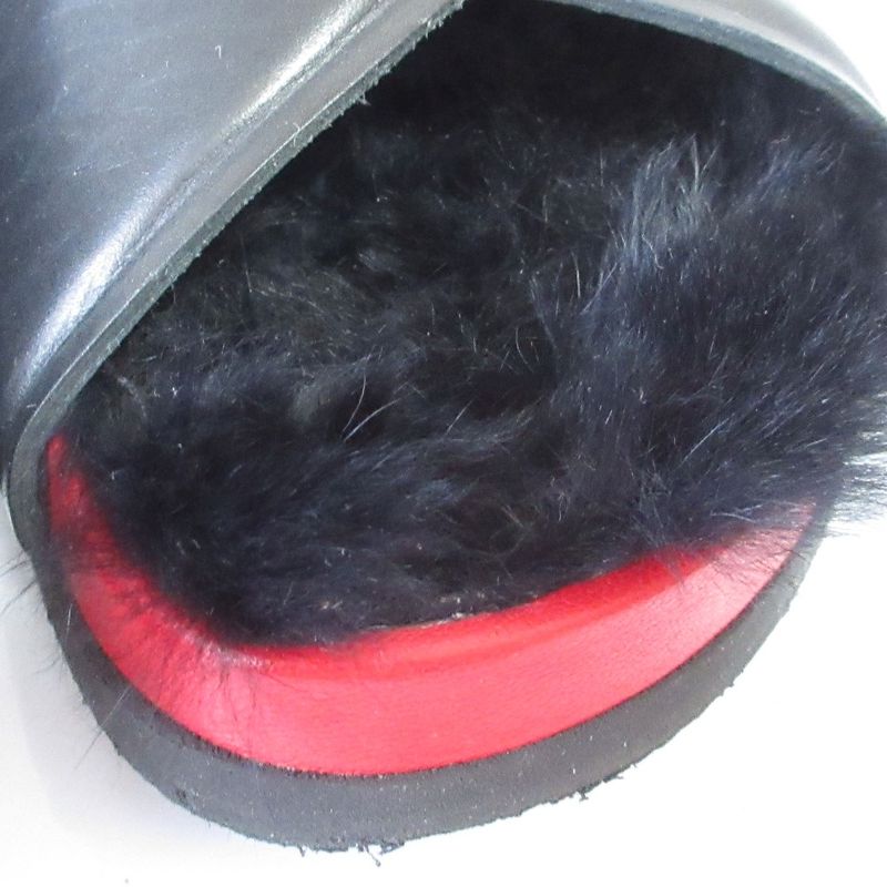 Celine Cross Belt Flat Fur Sandals Size 35 Approx 22.5cm (8.86in) Black Red
