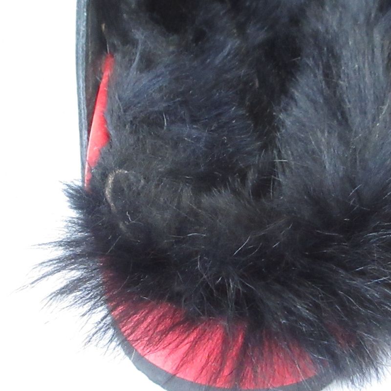 Celine Cross Belt Flat Fur Sandals Size 35 Approx 22.5cm (8.86in) Black Red