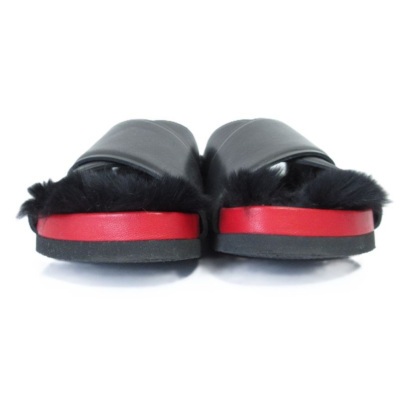 Celine Cross Belt Flat Fur Sandals Size 35 Approx 22.5cm (8.86in) Black Red