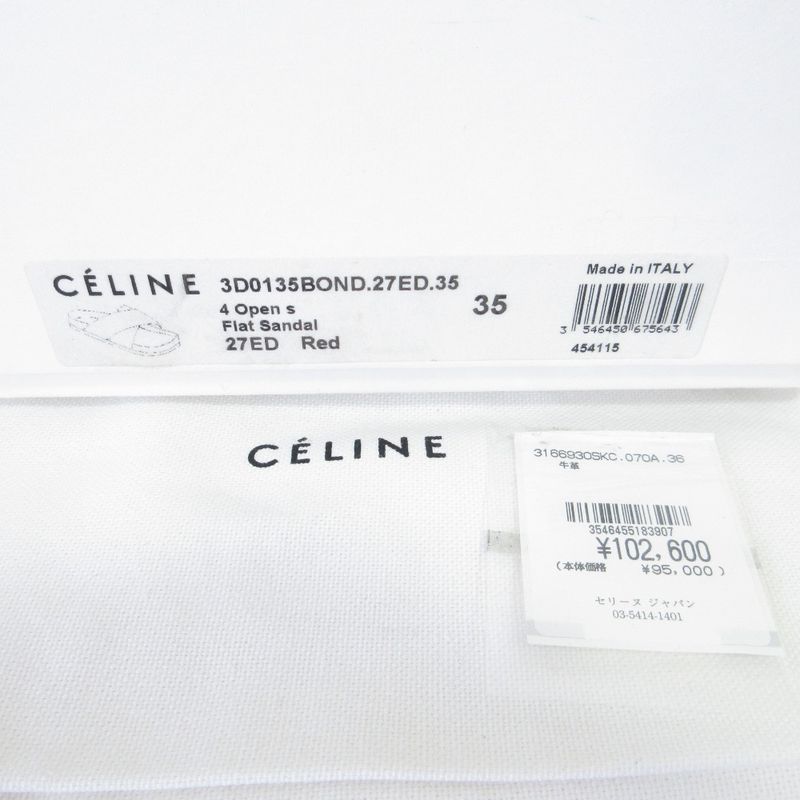 Celine Cross Belt Flat Fur Sandals Size 35 Approx 22.5cm (8.86in) Black Red