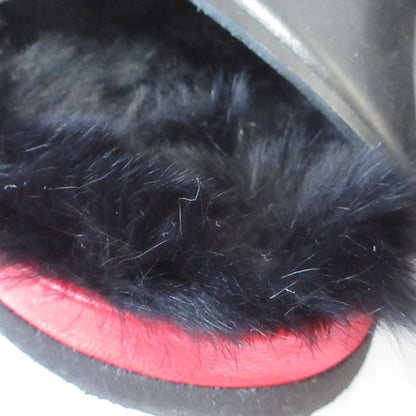 Celine Cross Belt Flat Fur Sandals Size 35 Approx 22.5cm (8.86in) Black Red