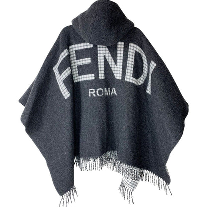 Fendi Hooded Poncho Cape Cloak Fxx707 Gray Ladies